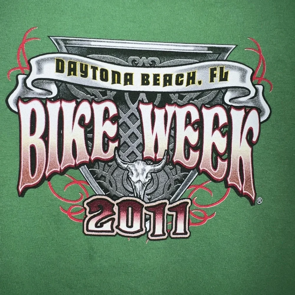 Bike Week T Shirt Mens 3XL Green '11 Daytona Beach Florida Motorcycle 2-Side Tee